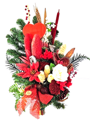 Casa-Poador Grabgesteck Strauß Rot Natur Naturmaterial Exoten Rose Herz Friedhof