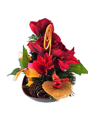 Casa-Poador Weihnachtsgesteck Schale rot orange Amaryllis W-Sterne künstlich Deko