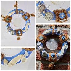 Casa-Poador kleiner Türkranz Wand Kranz Blau Weiß Natur Muscheln 30 D