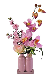 Casa-Poador Vase mit 2 Sträuße Rosa Kunstblumen Cymbidie Dekoration Geschenk