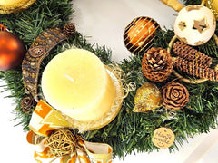 Adventskranz Creme Braun künstliche Tanne 45 cm Rustic Kerzen Kugeln Sterne 8054