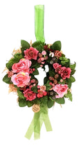 Kranz Tür / Wand Kranz künstlich wie echt Rosen Rosa Grün 25 cm Hafer