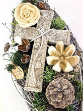 Grabschmuck Gesteck künstliche Blumen ellipse Weiß Naturmaterial Friedhof