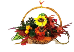 CASA - POADOR HÄNGEKORB Gesteck Gelb Orange Kunstblumen Sonnenblumen Fenster