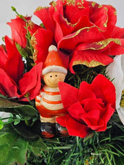 Casa-Poador Grabgesteck Rot Weiß Weihnachtsstern Rosen Kunsttanne Kunstblumen