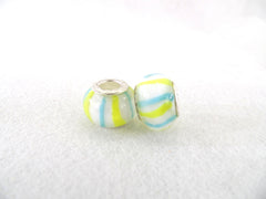 Armband 18 cm Clipver. 2 weiß gelb blau gestreifte Glasperlen o. Innengewinde