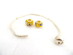 Armband Beadsarmband 20 cm Clipverschluß 2 gelbe Glasperlen ohne Innengewinde