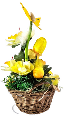 Casa-Poador Gesteck im Korb Osterglocken Küken Kunstblumen Frühling Deko