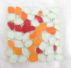 BORDÜRE Glasmosaik Roma/M Polygonal Soft Glas milchig Orange Rot 1x Quadrat matt