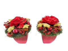 CASA - POADOR WEIHNACHTSGESTECKE Tischschmuck Rote Rose künstliche Tanne