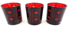 3 Teelichthalter Windlicht Gläser Rot Schneeflocke verspiegelt 8 cm H 7,5 cm D.