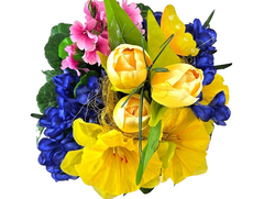 Casa-Poador Gesteck im Korb Primel Osterglocken Krokus Kunstblumen Frühling Deko