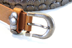 Gürtel Hellbraun 2 cm Breit 90 cm Lang Dornschließe Nieten Neu mit Etikett