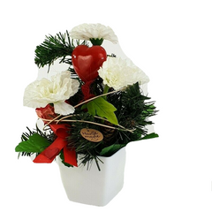 Gesteck Weiß Rot Seide Herz Nelken Kunstblumen künstliche Blumen Dekoration