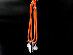 Kette Halskette 20 cm Leder Orange silberfarbene Flügel & Straß Anhänger Top !