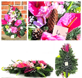 Casa-Poador Grabschmuck künstlich ExotenRosa Naturmaterial Totensonntag Friedhof