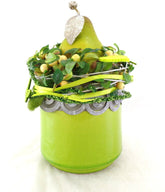 Gesteck Seide Grün Birne groß Kunstblumen Keramikgefäß rund 26 cm H Dekoration
