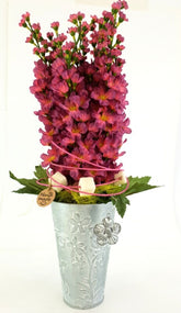 Gesteck Kunstblume Rosa Blüten Metallgefäß 25 cm Hoch Dekoration