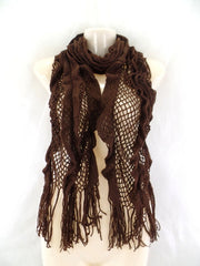 Schal Strick - Häckelschal hellbraun 170 x 25 cm 100 % Acrylic Antonio Rüschen