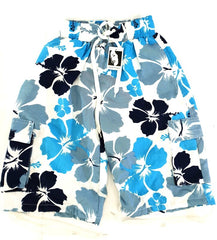 Badehosen Kinder 3 für 2 Badeshorts 128 - 140 Hibiskus Shorts geblümt Kinder