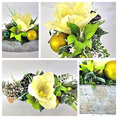 Casa-Poador Weihnachtsgesteck Weiß Grün silber Amaryllis Kugeln künstliche Tanne