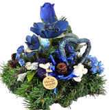 CASA - POADOR GRABSCHMUCK Kissen künstliche Blumen Tanne Christrose Blau Friedhof