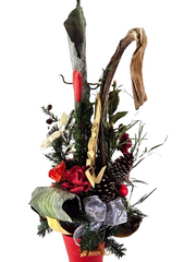 Grabgesteck Trockenblumen künstlich Exoten Rose Rot /Silber Herz Strauß Friedhof