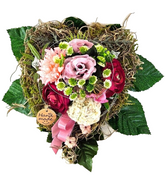 Grabschmuck Herz Gesteck Rose Baumwolle Kunstblumen Natur Allerheiligen Gedenken