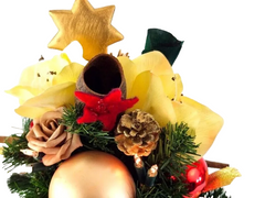 Weihnachtsstrauß Amaryllis creme rot künstlich Lichterkette Sterne Kugeln 8056