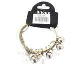 ARMBAND BIJOUX 7 reihig Weiß / Silber Perlen Stoff Modeschmuck Karabinerver