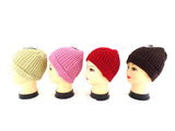 Mützen Strickmützen Umschlag in 4 Farb - Varianten Beige Rosa Rot d. Braun