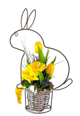 Casa-Poador Ostergesteck Gelb Kunstblumen Osterglocken Eier Hasengestell Deko