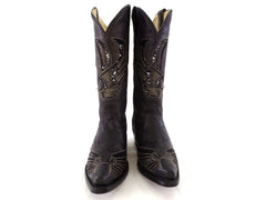 Westernstiefel 38 Schwarz Cowboystiefel Applikationen Paietten Leder spitz Rudel