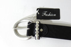 Gürtel Schwarz 85 cm runde silberfarbene Nieten Dornschließe matt Damen