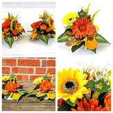 Gesteck 2 x Seide Gelb Orange Kunstblumen Sonnenblume Gerbera rund 25 cm Herbst