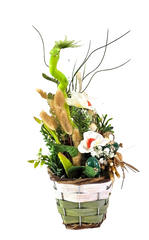 Casa-Poador Ostergesteck Weiß Grün Kunstblumen OsterglockenEier Keramikhase Deko