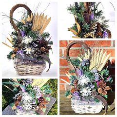 Casa-Poador Grabschmuck Grabgesteck Blau Weiß Wachsrose Kunstblumen Friedhof