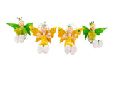 SCHMETTERLING ELFEN FIGUREN Set 4 Stück sitzend Keramik Ton Gelb Grün 8 cm DIY