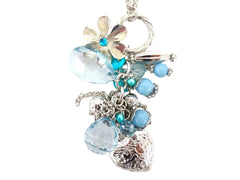 HALSKETTE Schmuck - Art Perlen Blau / Türkis mit Herz / Blume Anhänger Schmuck