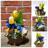 Casa-Poador Gesteck im Korb Tulpen Osterglocken Krokus Kunstblumen Frühling Deko