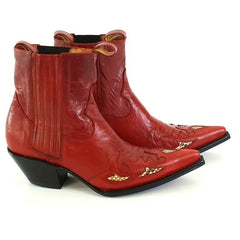 Westernstiefel 39 Rot Short Rojo Natural Rot Applikationen Leder spitz Go West