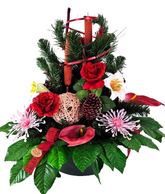 CASA - POADOR GRABGESTECK Schale Rot Rosa Lilien Rosen Kunstblumen Friedhof