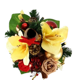 Weihnachtsstrauß Amaryllis creme rot künstlich Lichterkette Sterne Kugeln 8056