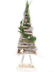 Holz Tannenbaum Weiß künstliche Accessoires silberfarbene Sterne Deko Weihnacht