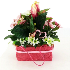 Gesteck Seide Rosa Weiß Kunstblumen Sisaltasche Frühling Magnolie Figuren 32 H