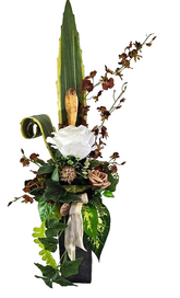 Orchideengesteck Seide Rostbraun Kunstblumen Metallgefäß konisch 70cm Dekoration