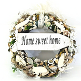 Türkranz Wand Kranz künstlich trocken Weiß Grau Natur Muscheln Holzschild