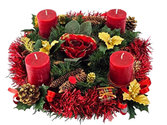 Adventskranz Rot Gold künstliche Tanne 30 cm Kerzen Zapfen Rote Rose