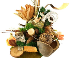 Grabschmuck Exoten Weiß Grün Sisalherz Natur Zapfen Budda Strauß künstlich Fried