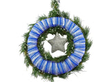 TÜRKRANZ BLAU SILBER Wandkranz Stern künstlich 25 cm Sterne Tannenbäume